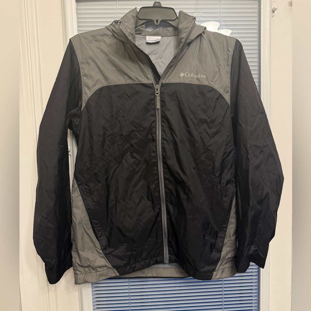 Columbia Mens Hooded Full Zip Up Black Gray Windbreaker Jacket Sz Small